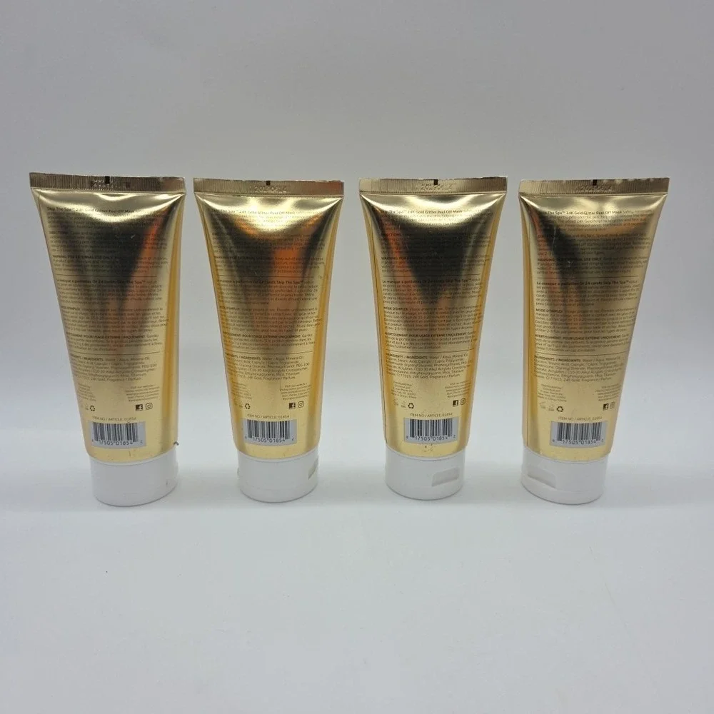Lot Of 4 SKIP THE SPA 24k Gold Glitter Peel Off Mask Brightens & Firms Skincare